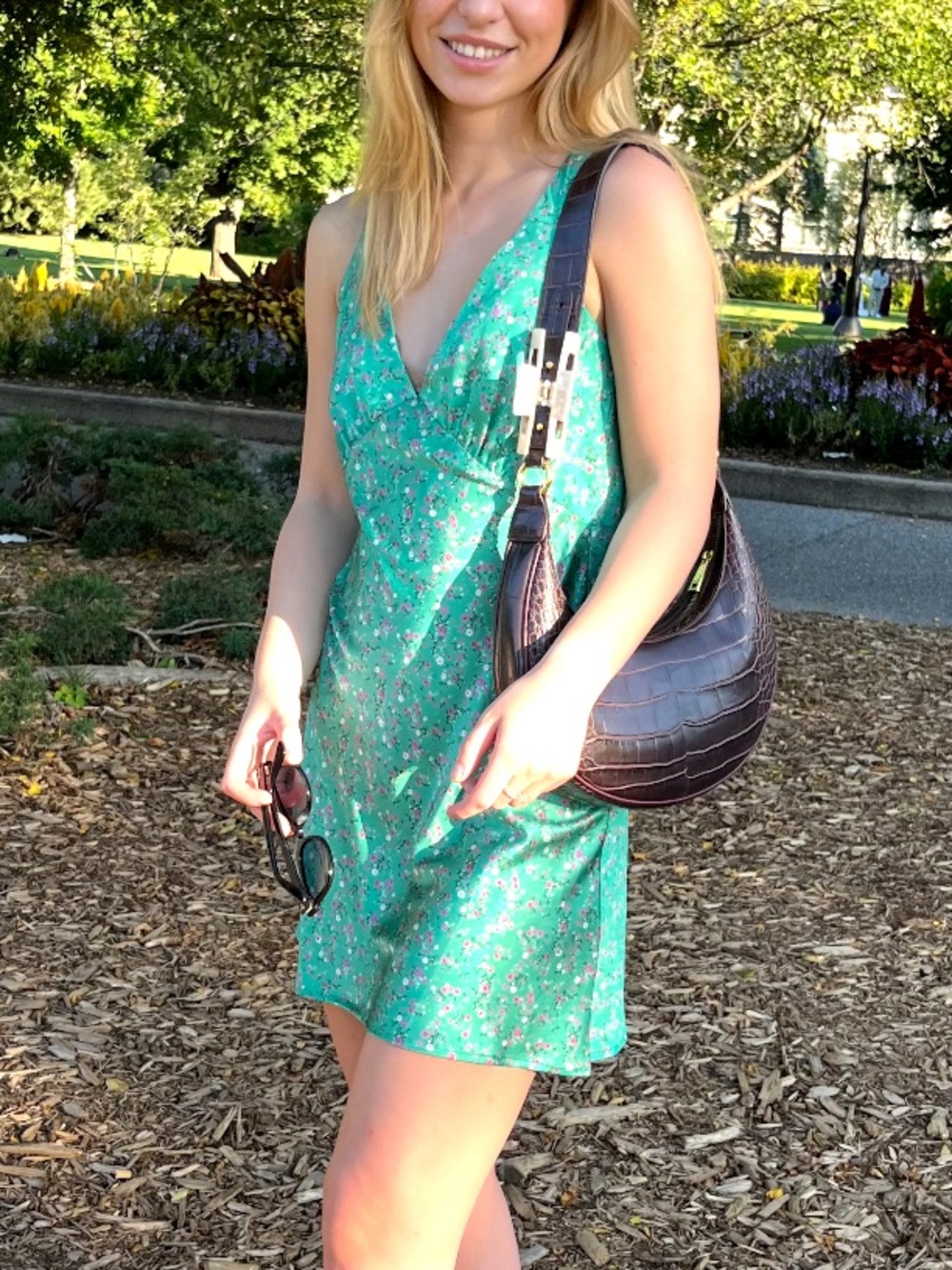 Park & Fifth Teal Floral V-Neck Mini Dress